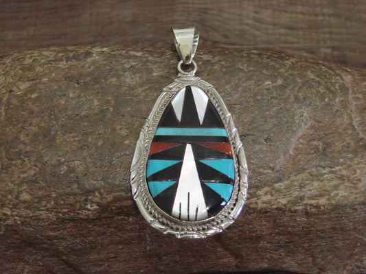 Native American Sterling Silver & Multi Stone Inlay Pendant by Lamy