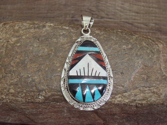 Native American Sterling Silver & Multi Stone Inlay Pendant by Lamy