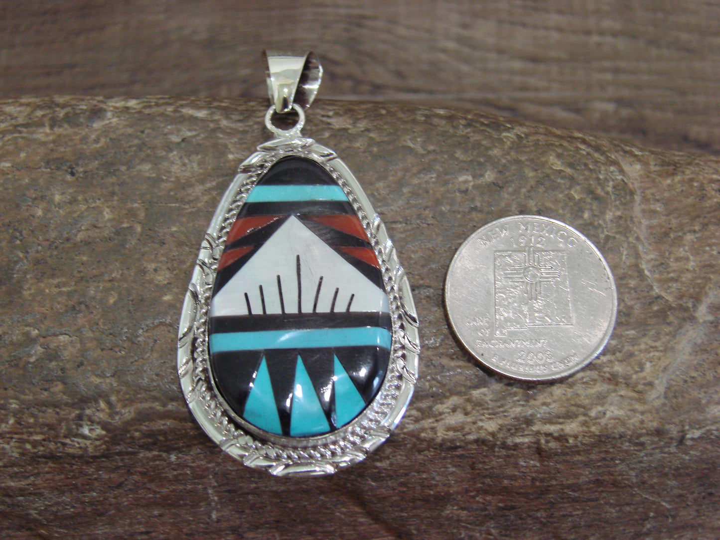 Native American Sterling Silver & Multi Stone Inlay Pendant by Lamy