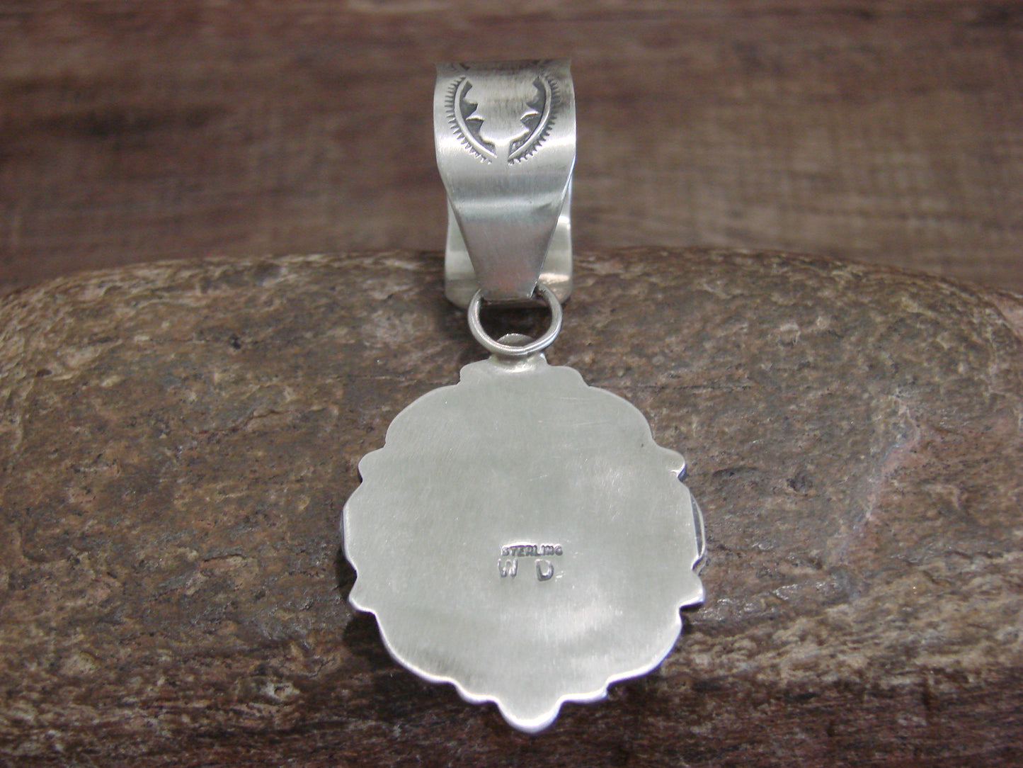 Native American Sterling Silver & Orange Spiny Oyster Pendant Signed Dawes