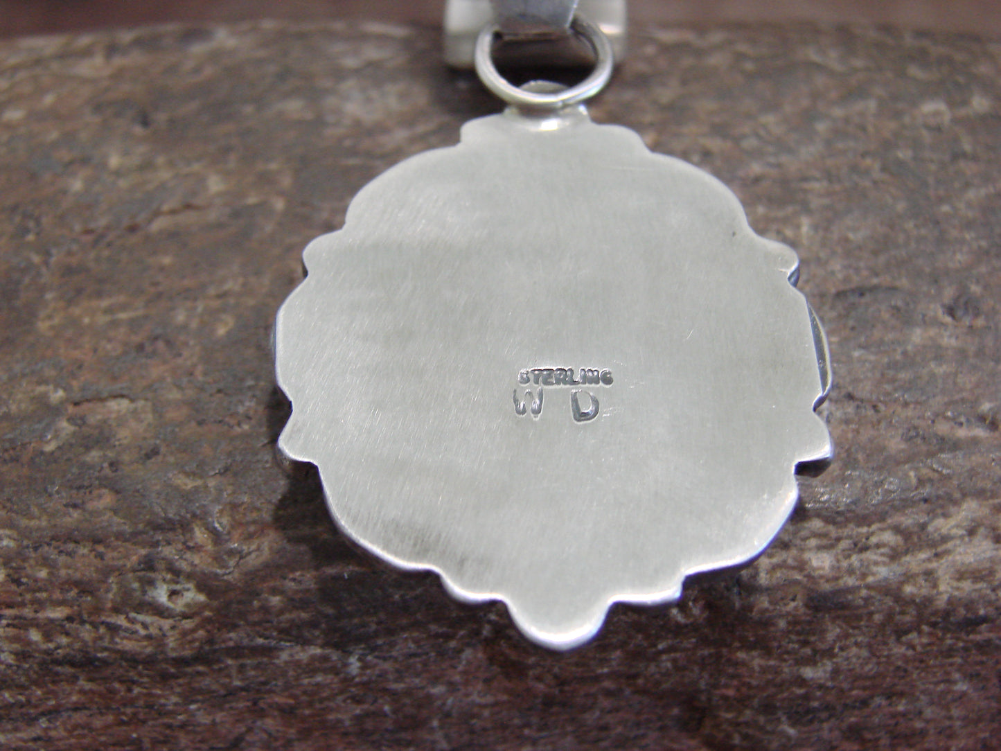 Native American Sterling Silver & Orange Spiny Oyster Pendant Signed Dawes