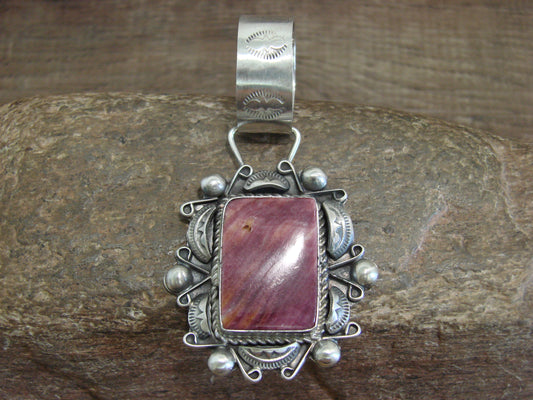 Native American Sterling Silver & Purple Spiny Oyster Pendant Signed Dawes