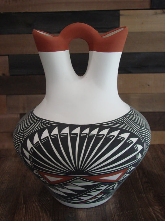 Native American Fine Line Hand Painted Wedding Vase Pottery by Victorino