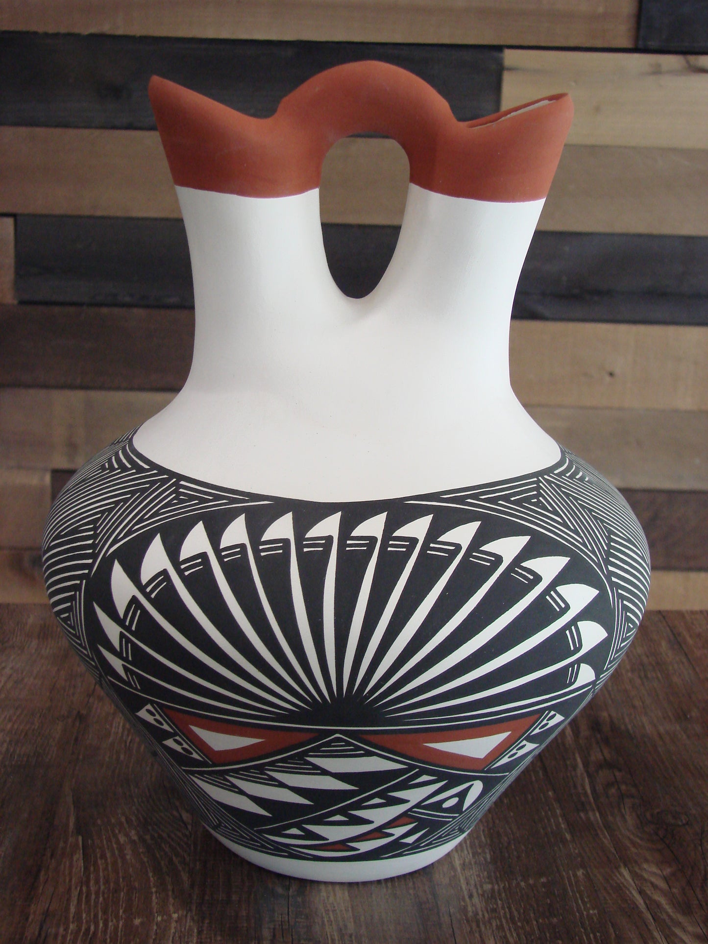 Native American Fine Line Hand Painted Wedding Vase Pottery by Victorino