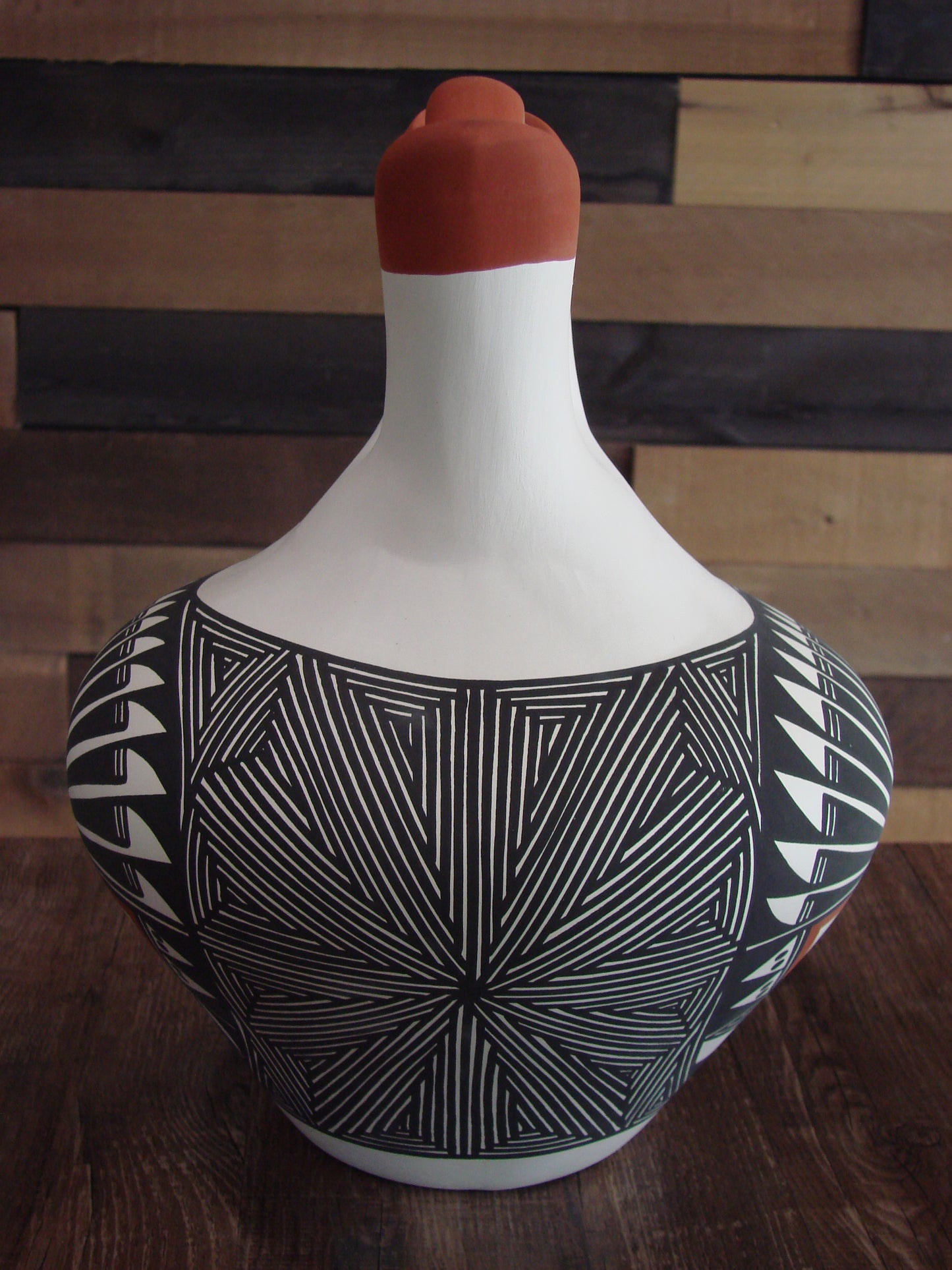 Native American Fine Line Hand Painted Wedding Vase Pottery by Victorino