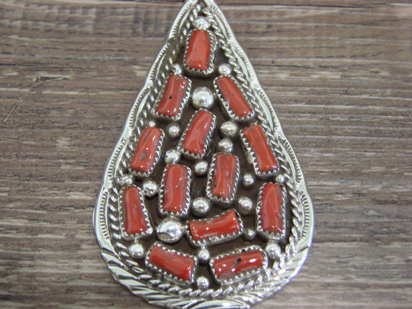 Native American Sterling Silver & Coral Cluster Pendant Signed Begay