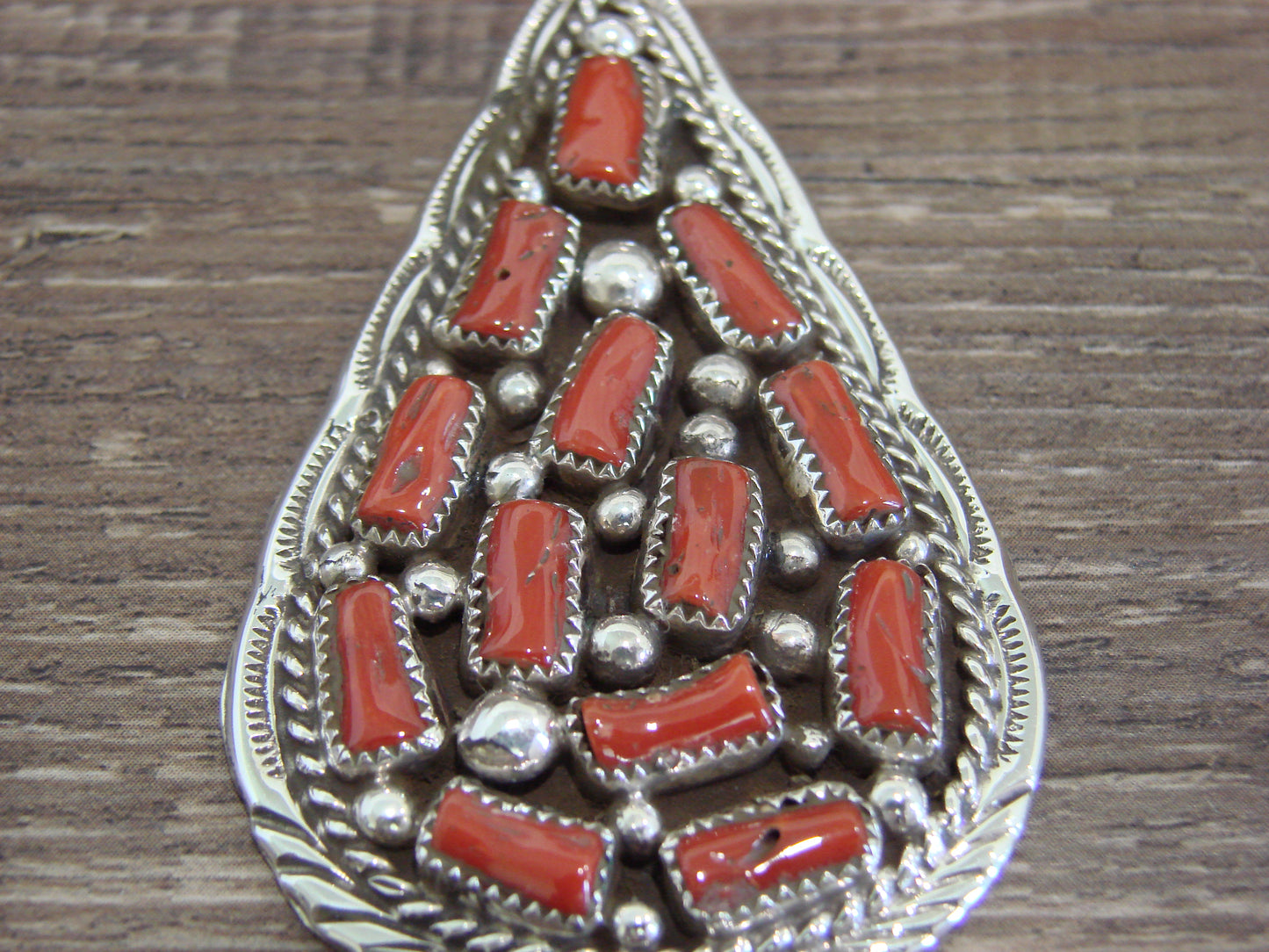 Native American Sterling Silver & Coral Cluster Pendant Signed Begay