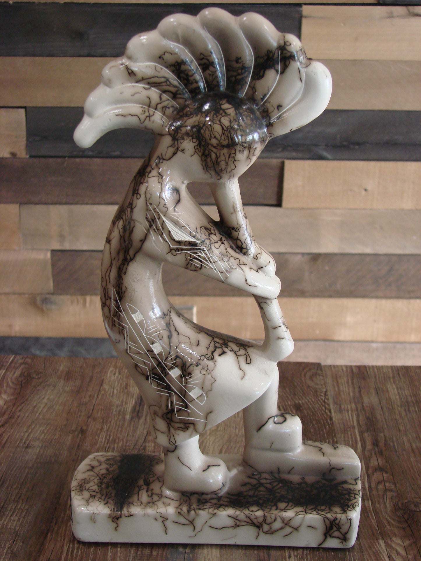 Native American Pottery Horse Hair Kokopelli Sculpture by Vail