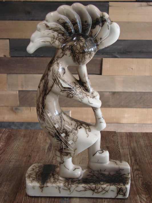 Native American Pottery Horse Hair Kokopelli Sculpture by Vail