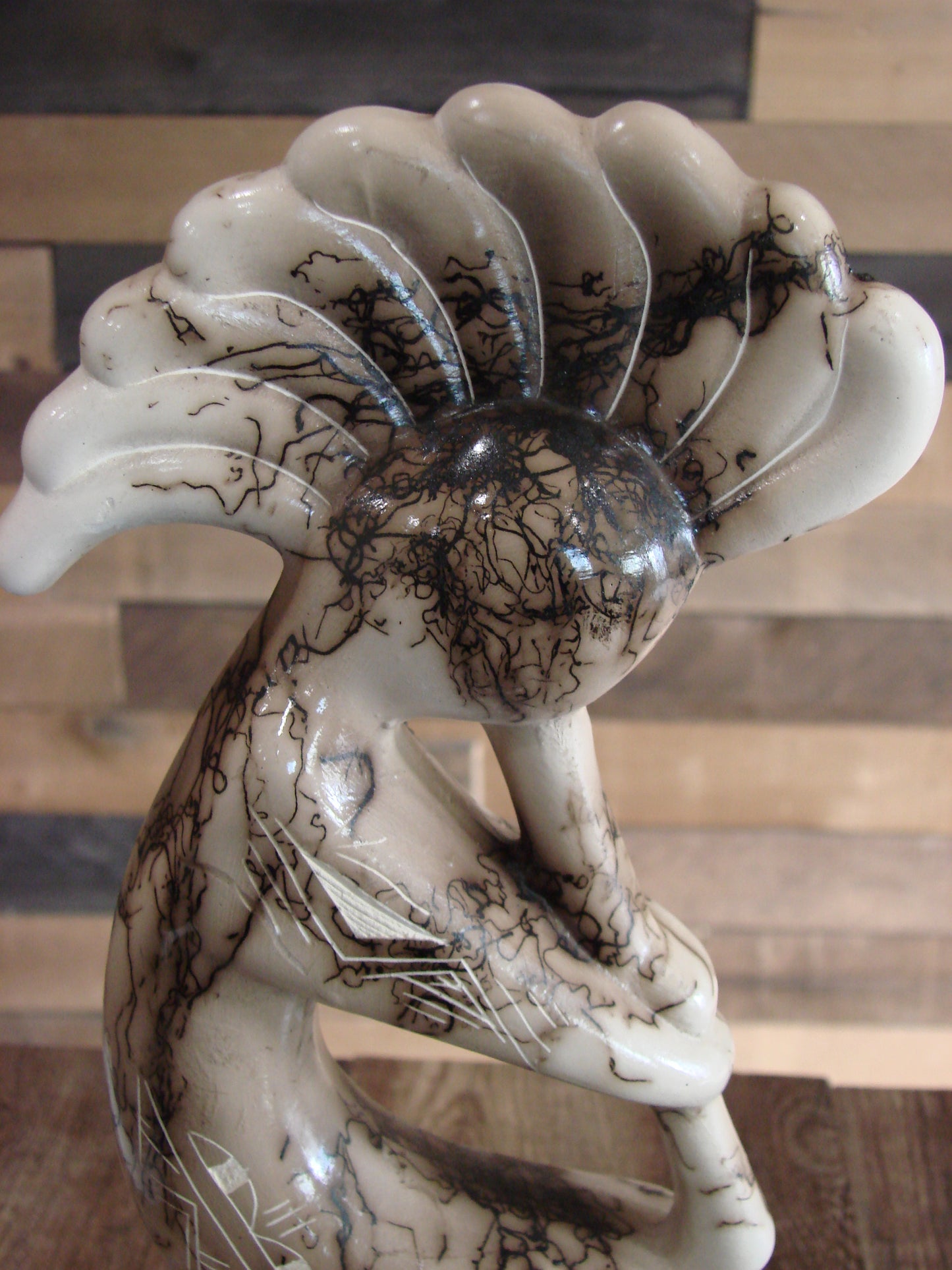 Native American Pottery Horse Hair Kokopelli Sculpture by Vail