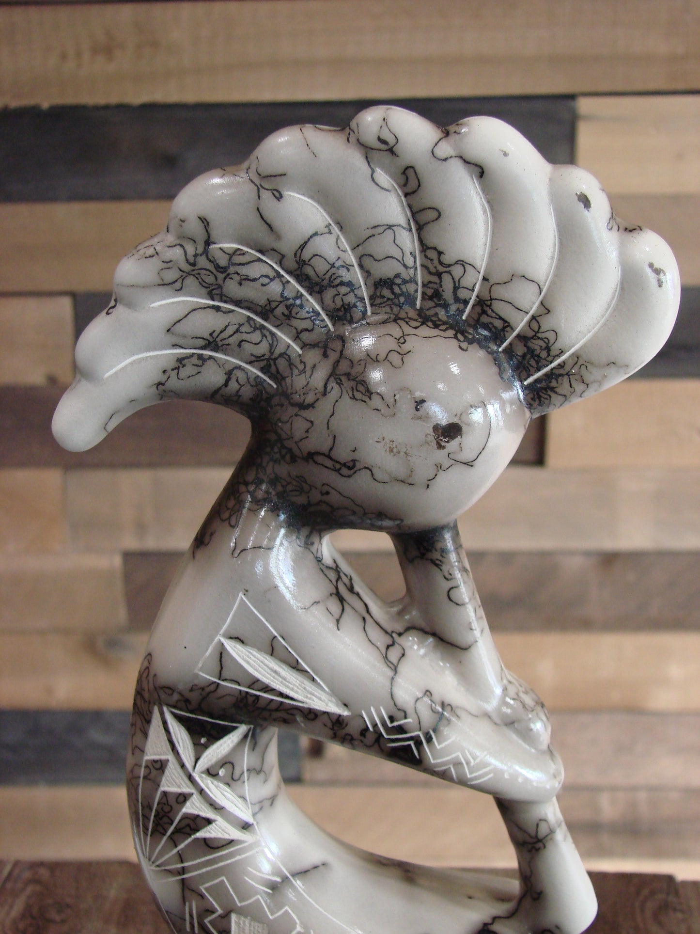 Native American Pottery Horse Hair Kokopelli Sculpture by Vail