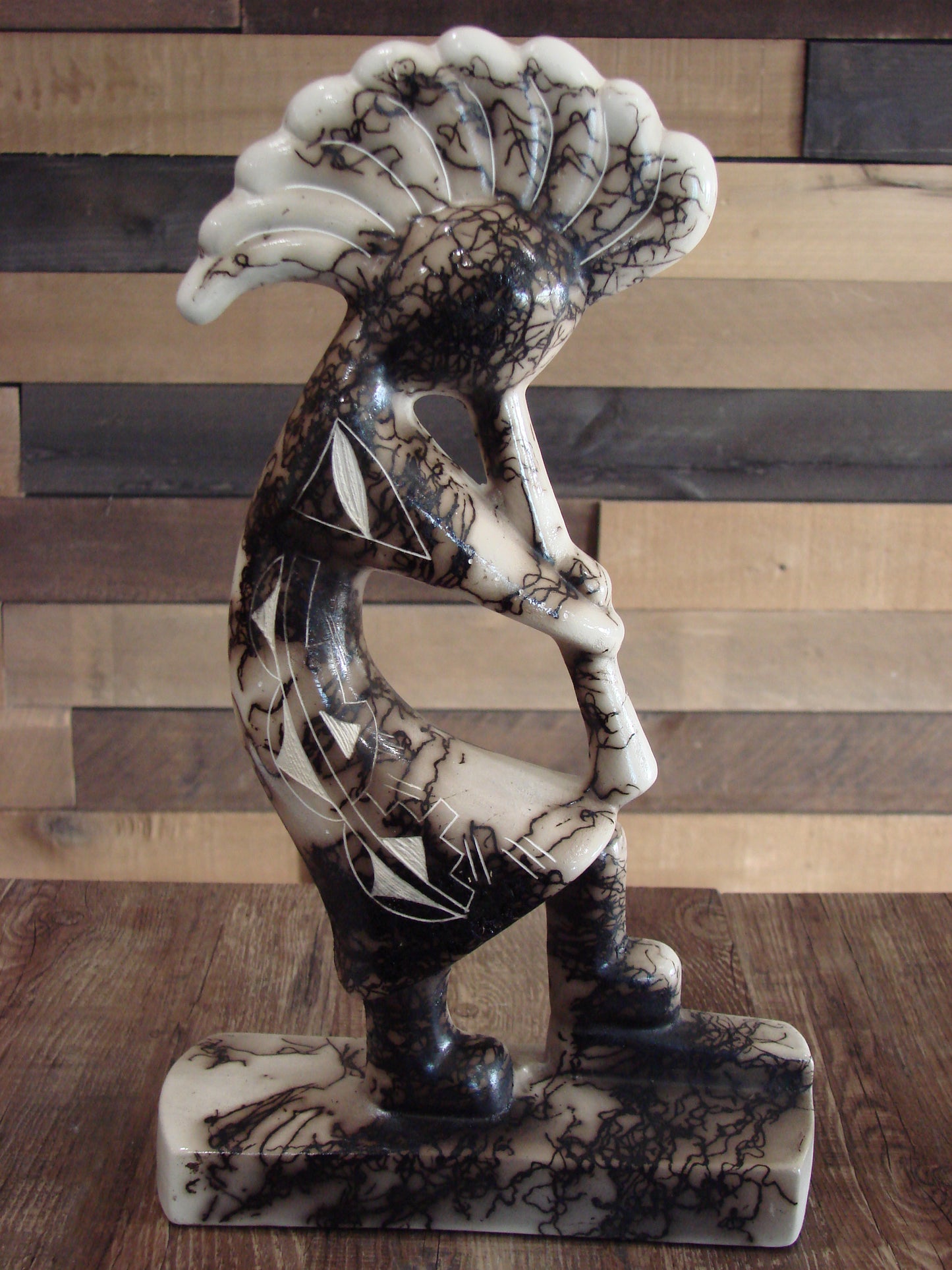 Native American Pottery Horse Hair Kokopelli Sculpture by Vail