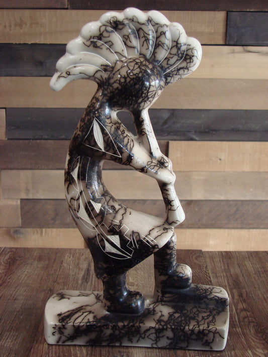 Native American Pottery Horse Hair Kokopelli Sculpture by Vail