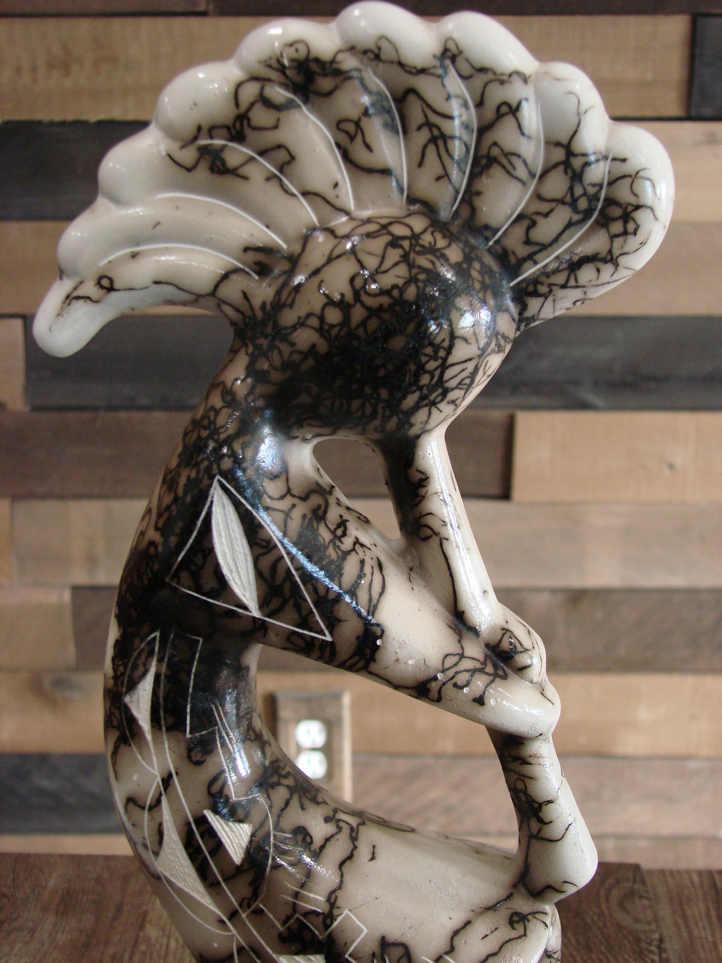 Native American Pottery Horse Hair Kokopelli Sculpture by Vail