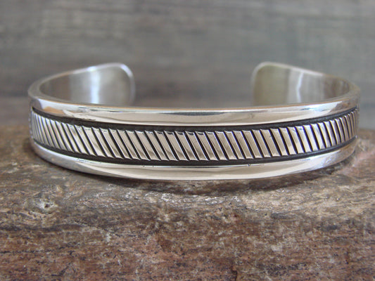 Native American Indian Hand Stamped Sterling Silver Bracelet Signed B Morgan