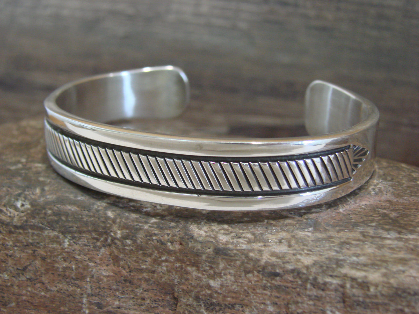 Native American Indian Hand Stamped Sterling Silver Bracelet Signed B Morgan