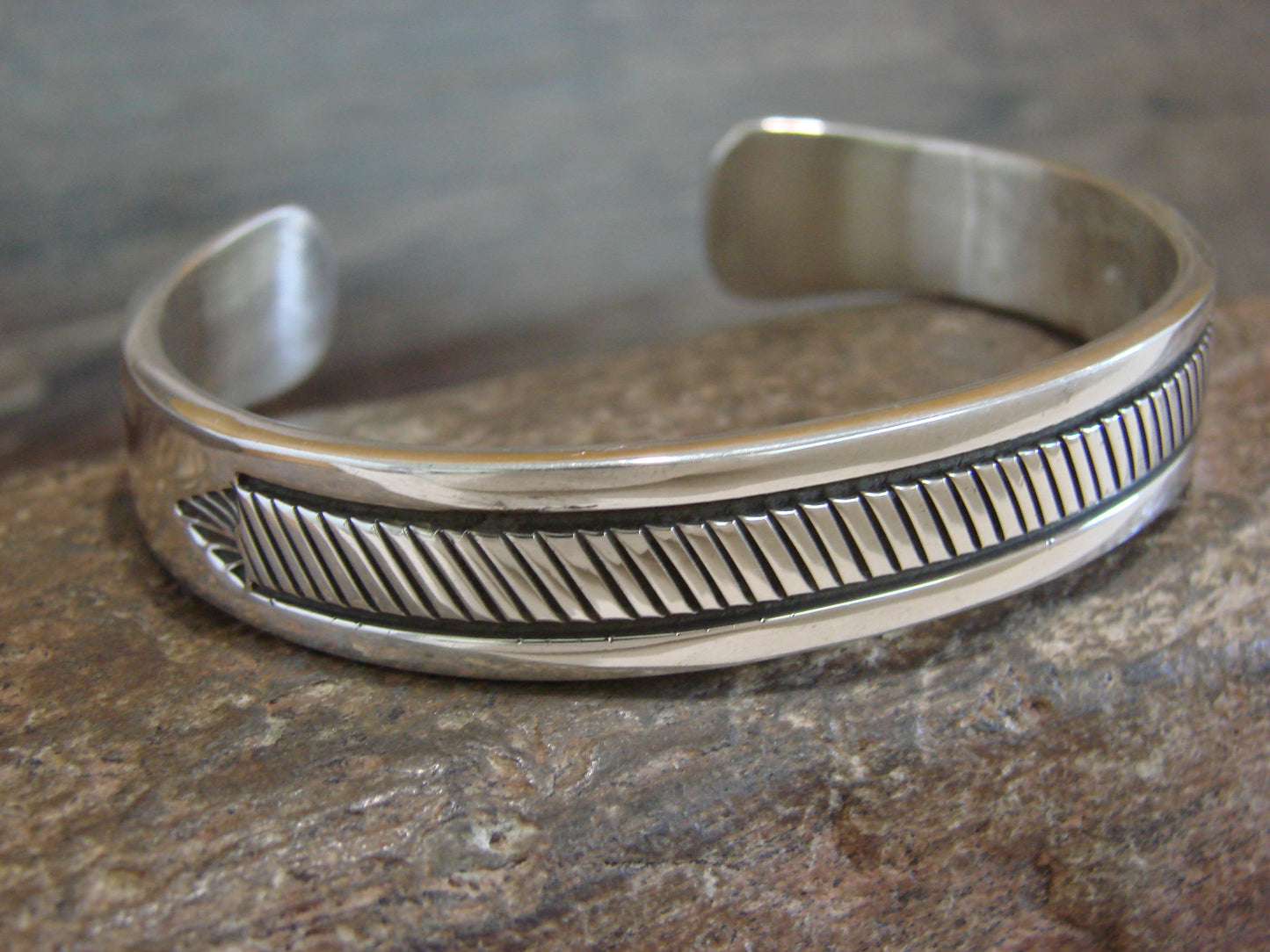 Native American Indian Hand Stamped Sterling Silver Bracelet Signed B Morgan