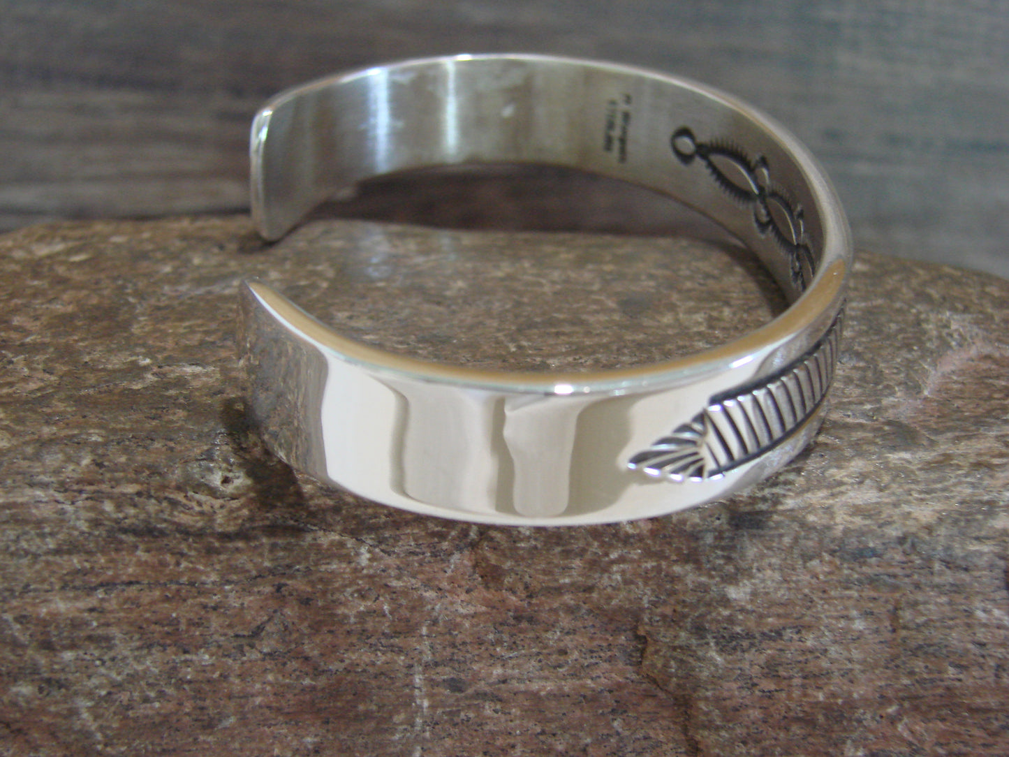 Native American Indian Hand Stamped Sterling Silver Bracelet Signed B Morgan
