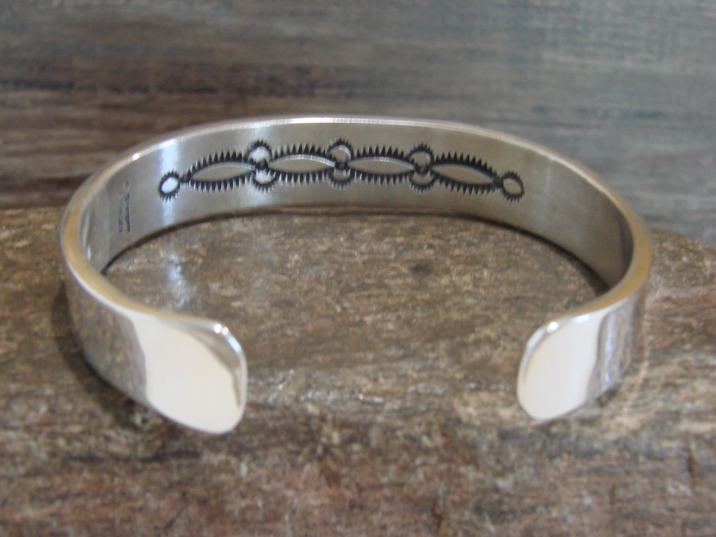 Native American Indian Hand Stamped Sterling Silver Bracelet Signed B Morgan