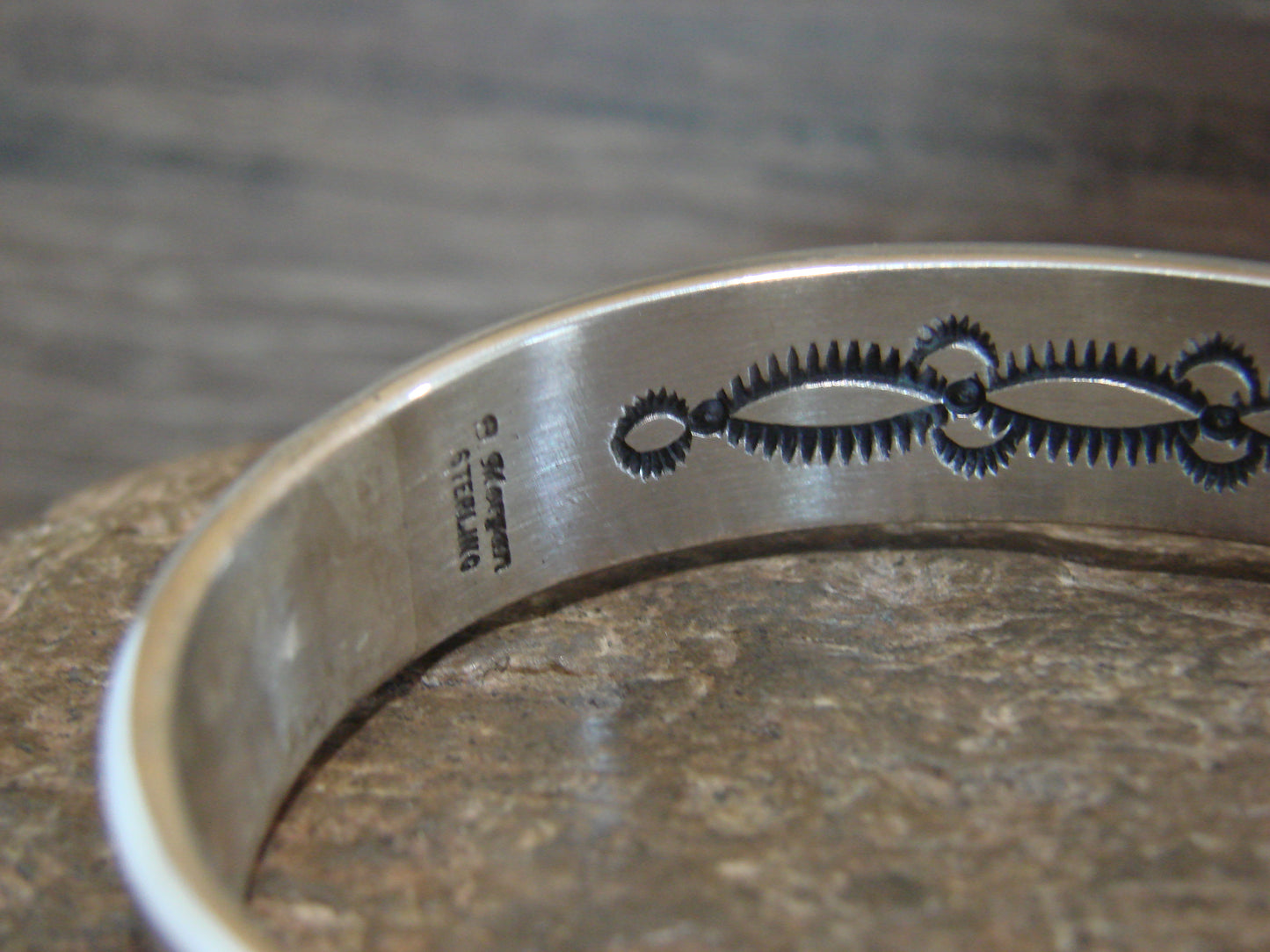 Native American Indian Hand Stamped Sterling Silver Bracelet Signed B Morgan