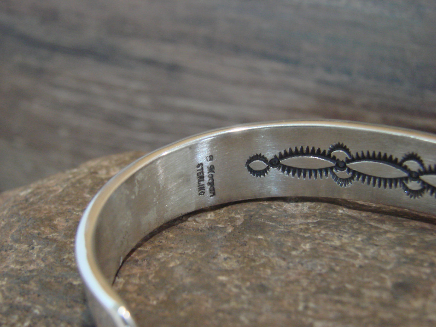 Native American Indian Hand Stamped Sterling Silver Bracelet Signed B Morgan