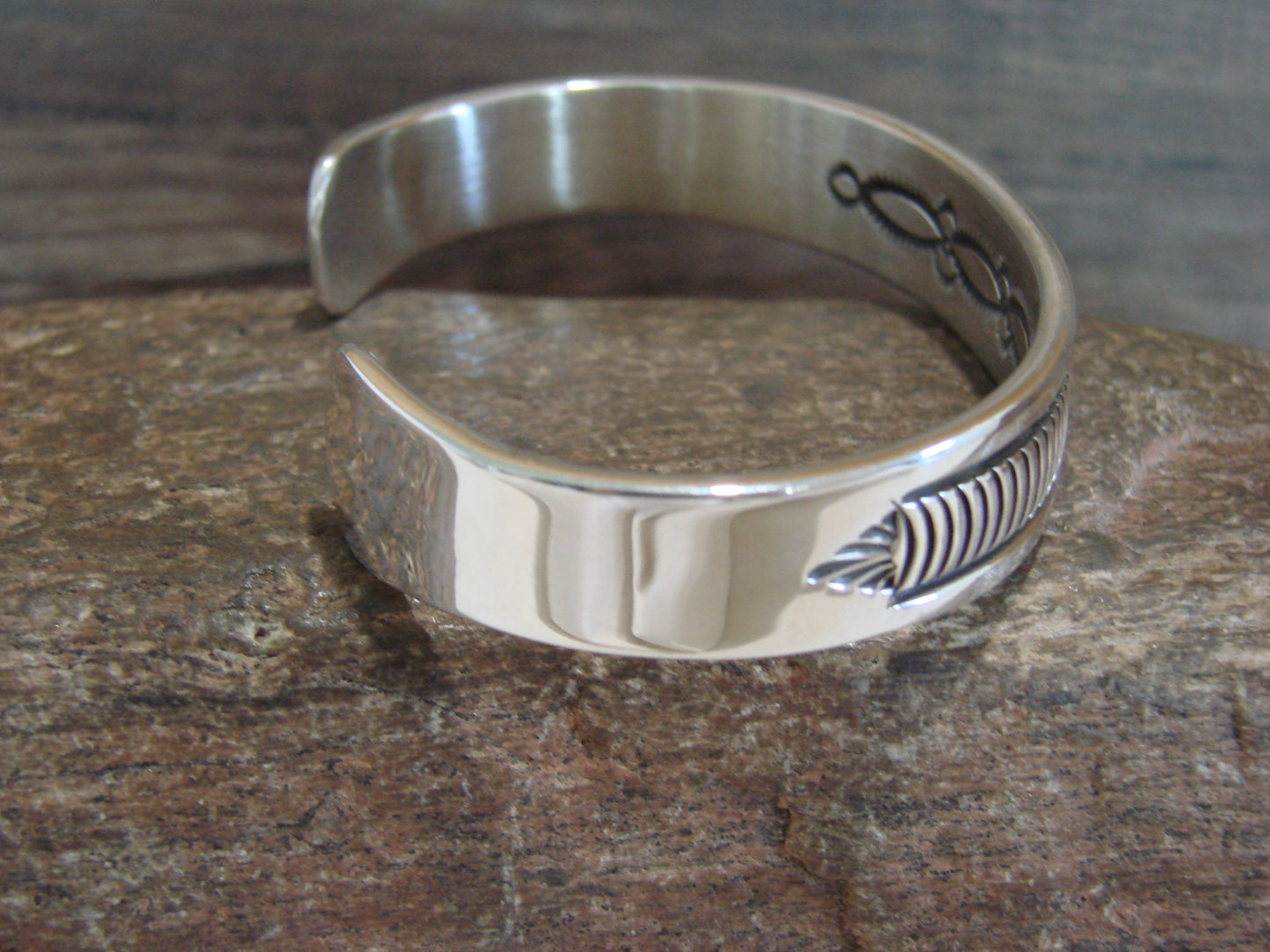 Native American Indian Hand Stamped Sterling Silver Bracelet Signed B Morgan