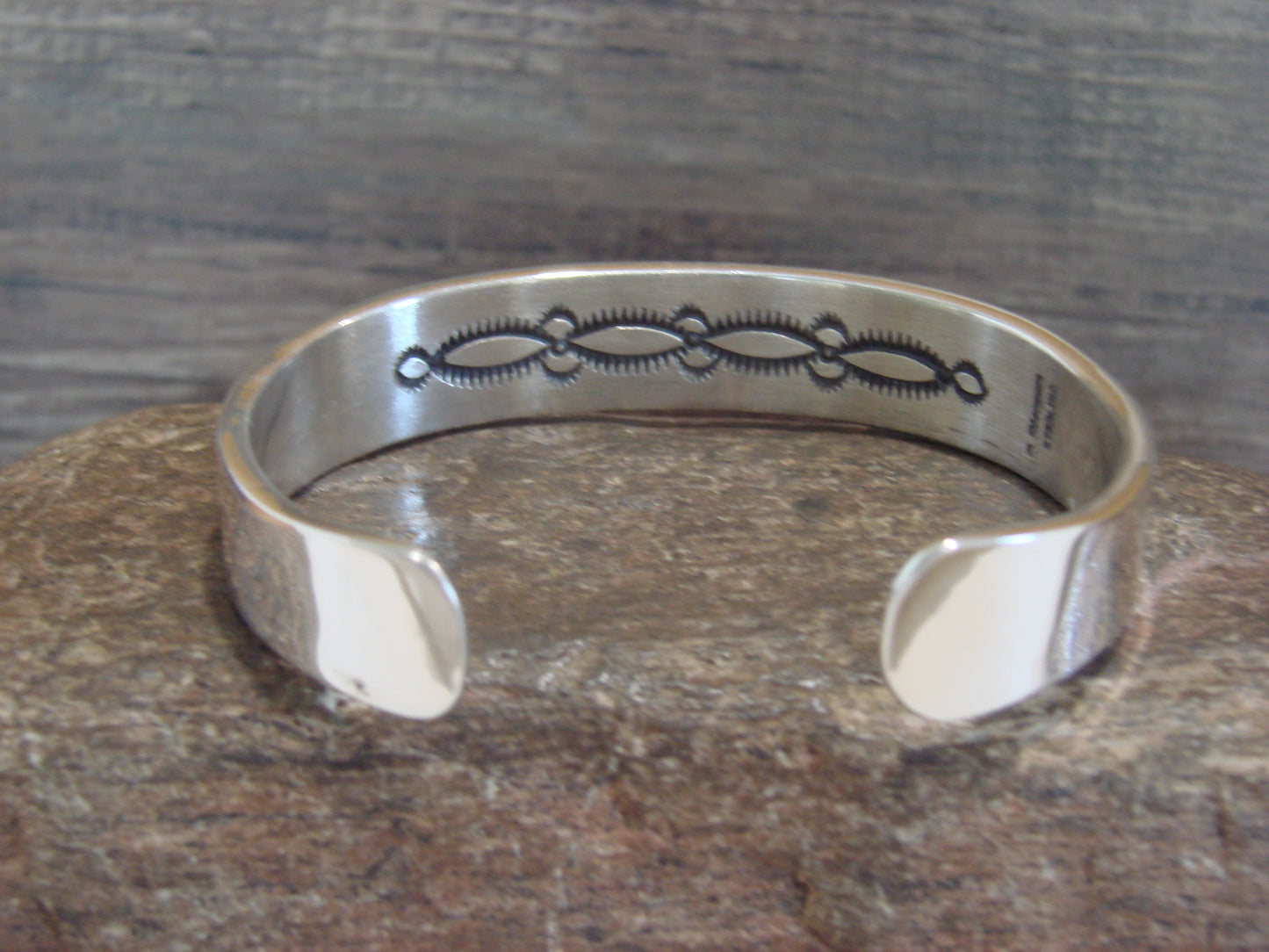 Native American Indian Hand Stamped Sterling Silver Bracelet Signed B Morgan