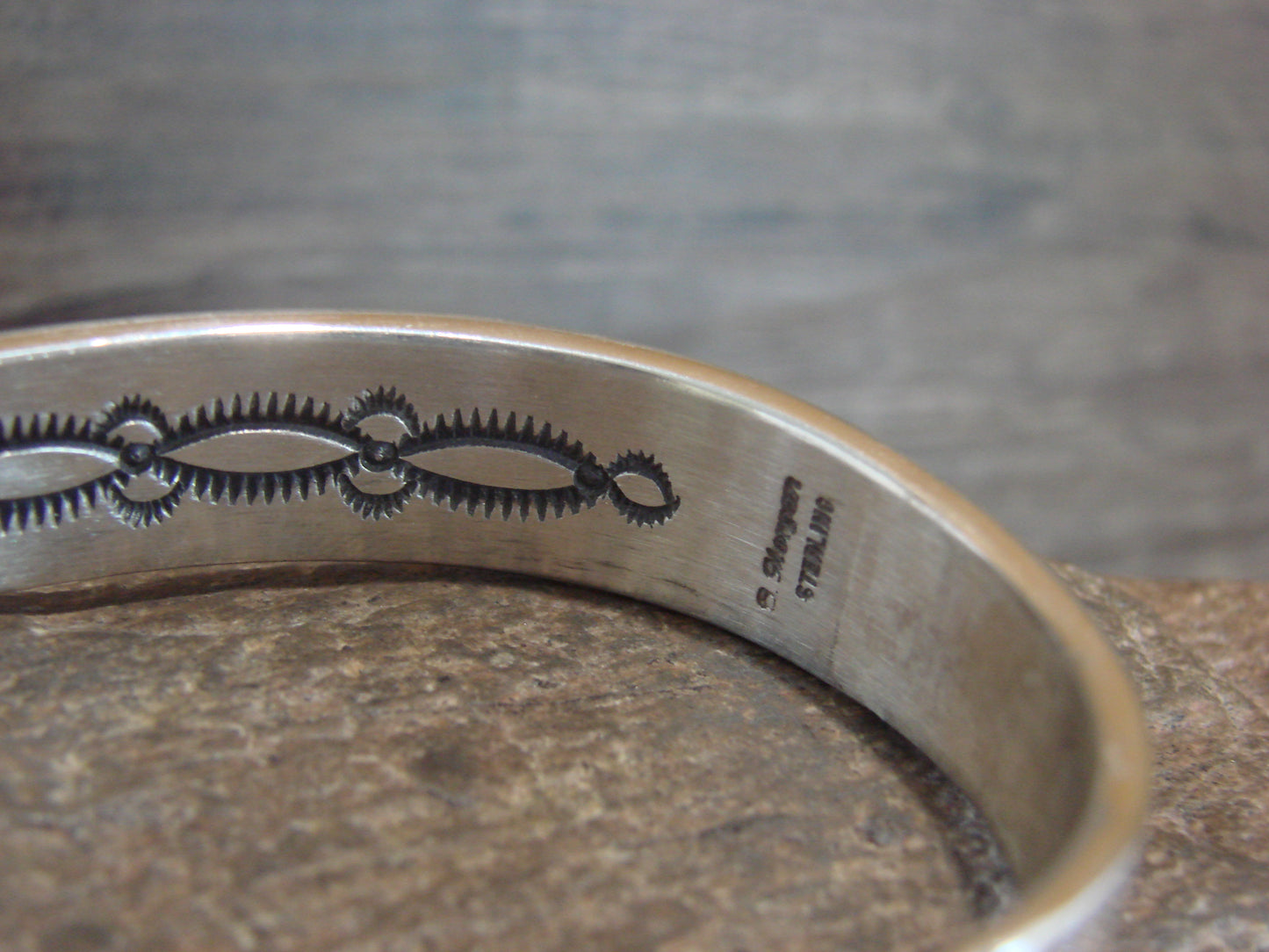 Native American Indian Hand Stamped Sterling Silver Bracelet Signed B Morgan