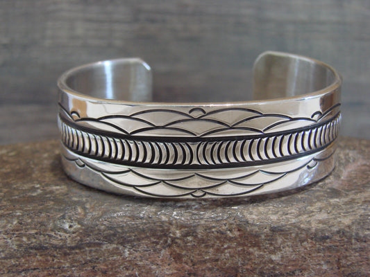 Native American Indian Hand Stamped Sterling Silver Bracelet Signed B Morgan