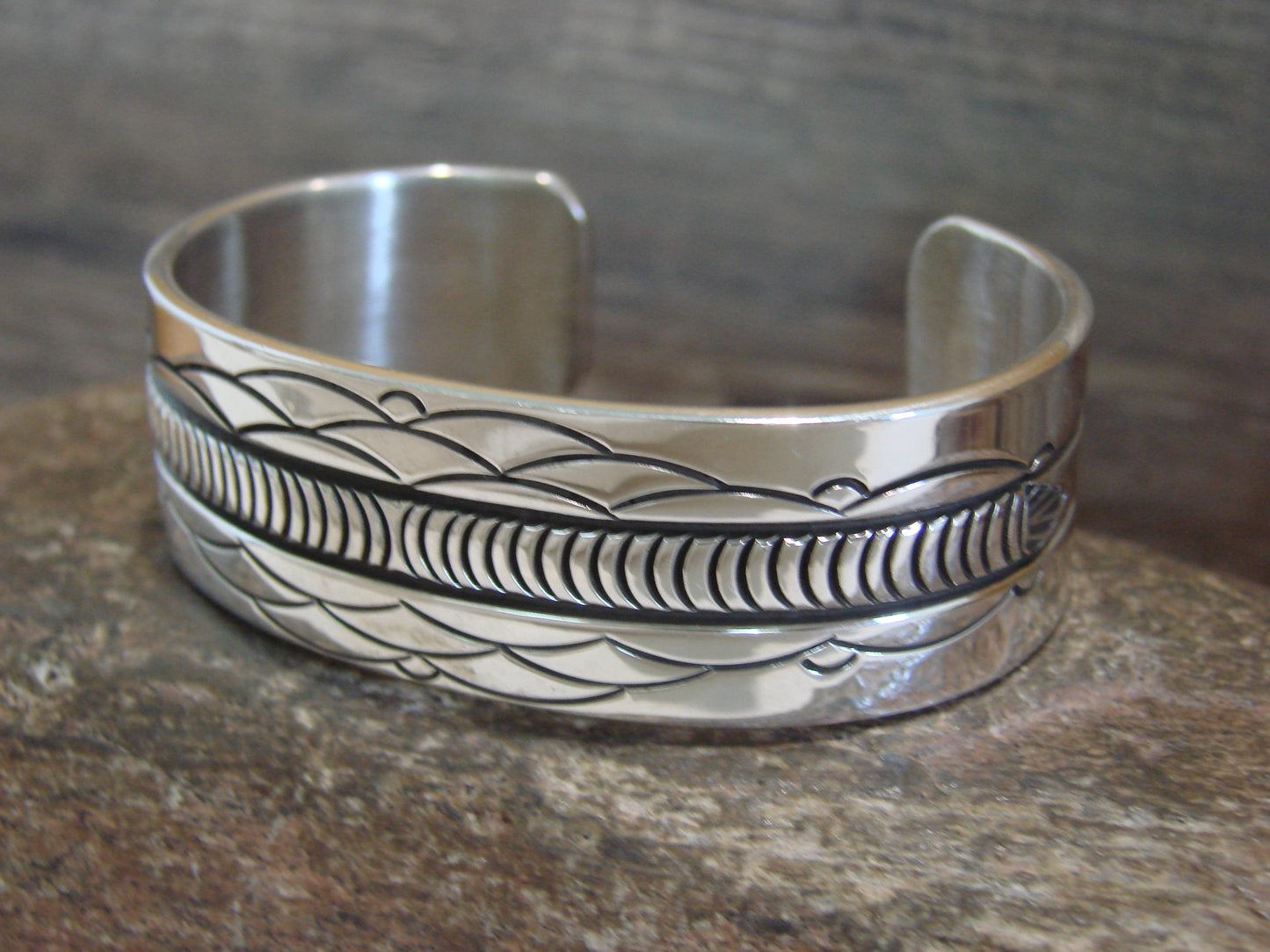 Native American Indian Hand Stamped Sterling Silver Bracelet Signed B Morgan