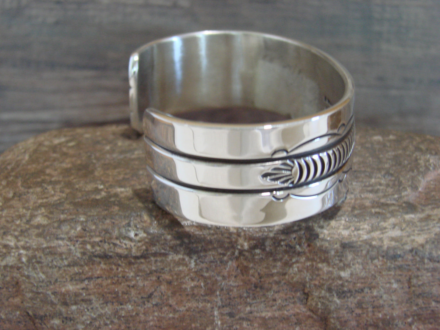 Native American Indian Hand Stamped Sterling Silver Bracelet Signed B Morgan