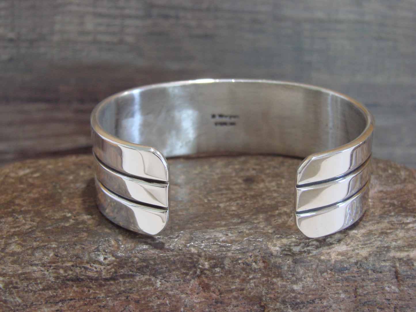 Native American Indian Hand Stamped Sterling Silver Bracelet Signed B Morgan