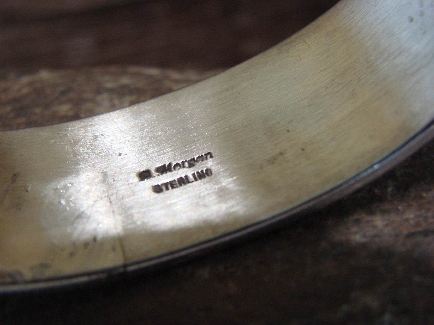Native American Indian Hand Stamped Sterling Silver Bracelet Signed B Morgan
