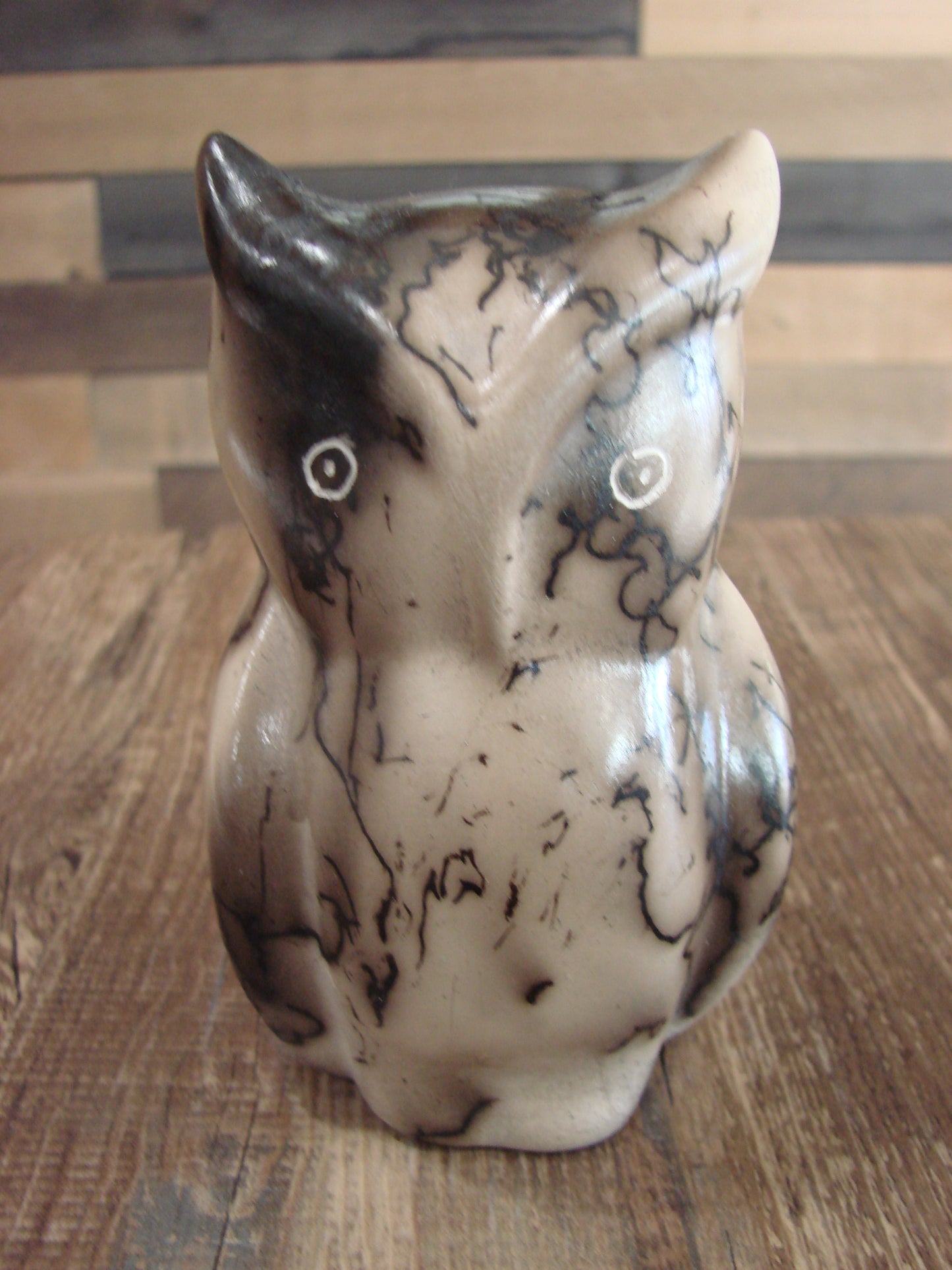 Native American Pottery Horse Hair Owl Sculpture by Vail