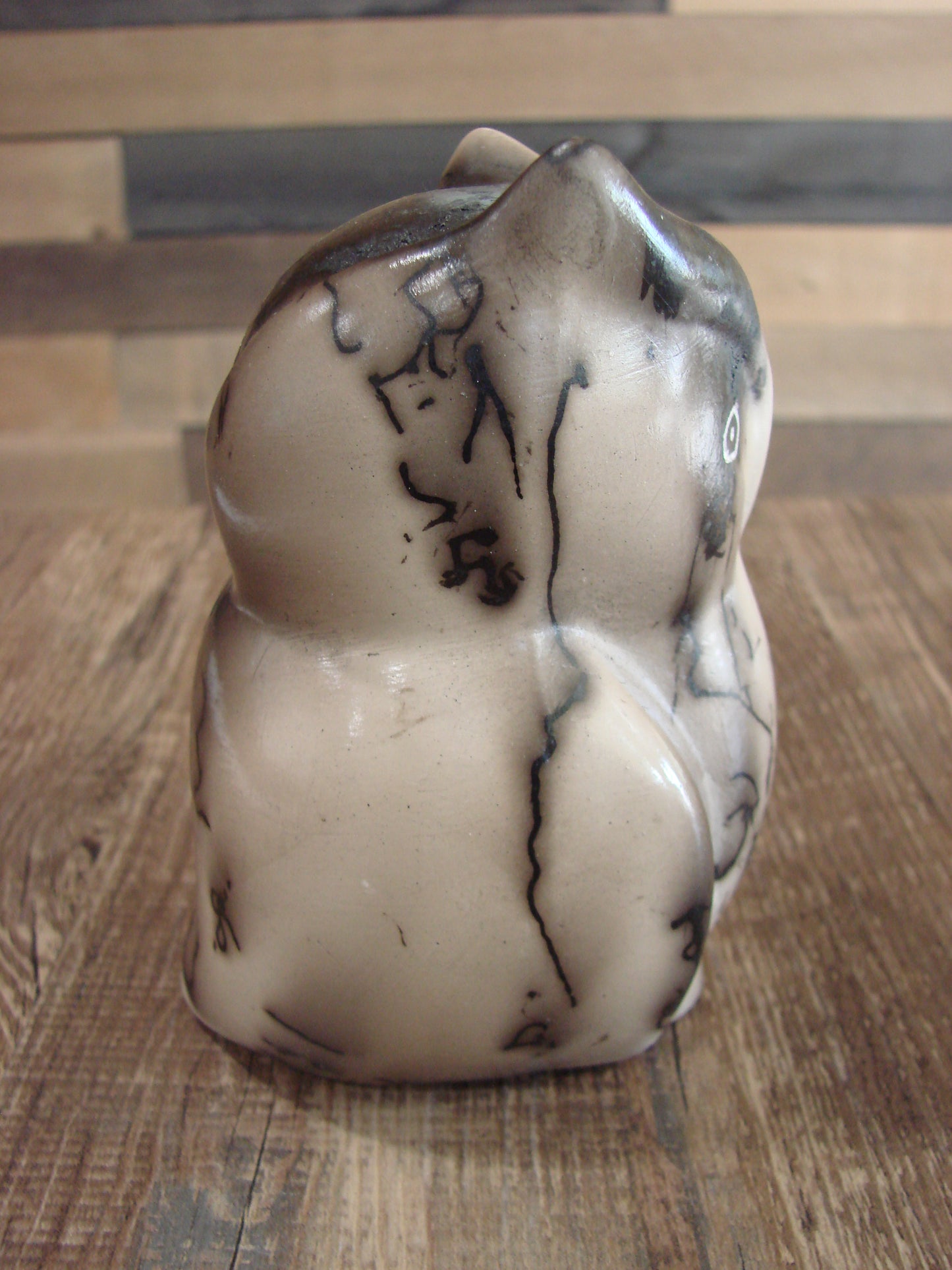 Native American Pottery Horse Hair Owl Sculpture by Vail