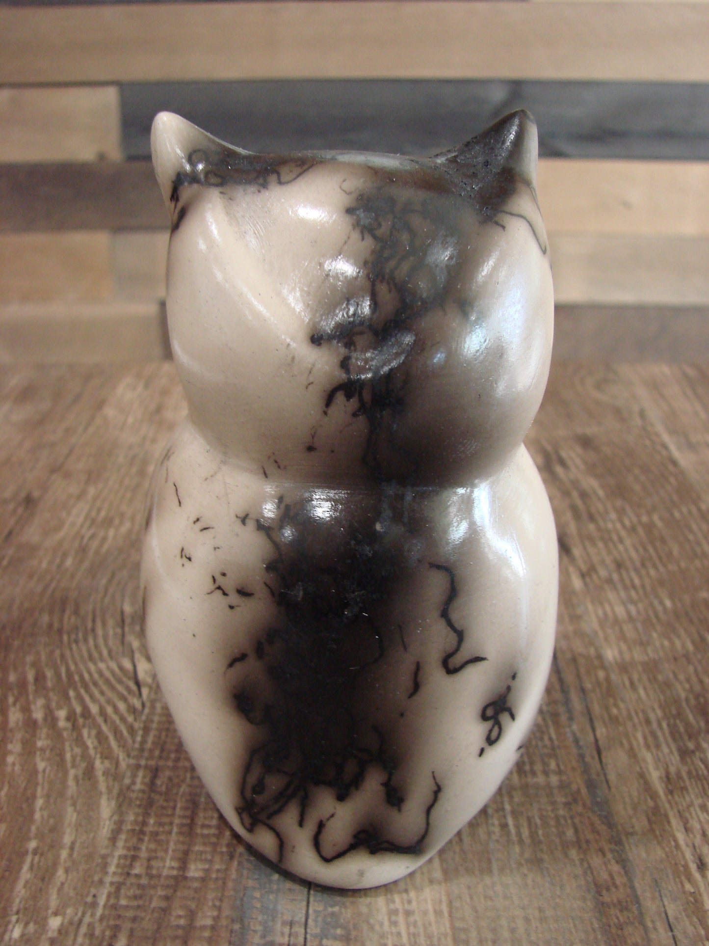 Native American Pottery Horse Hair Owl Sculpture by Vail