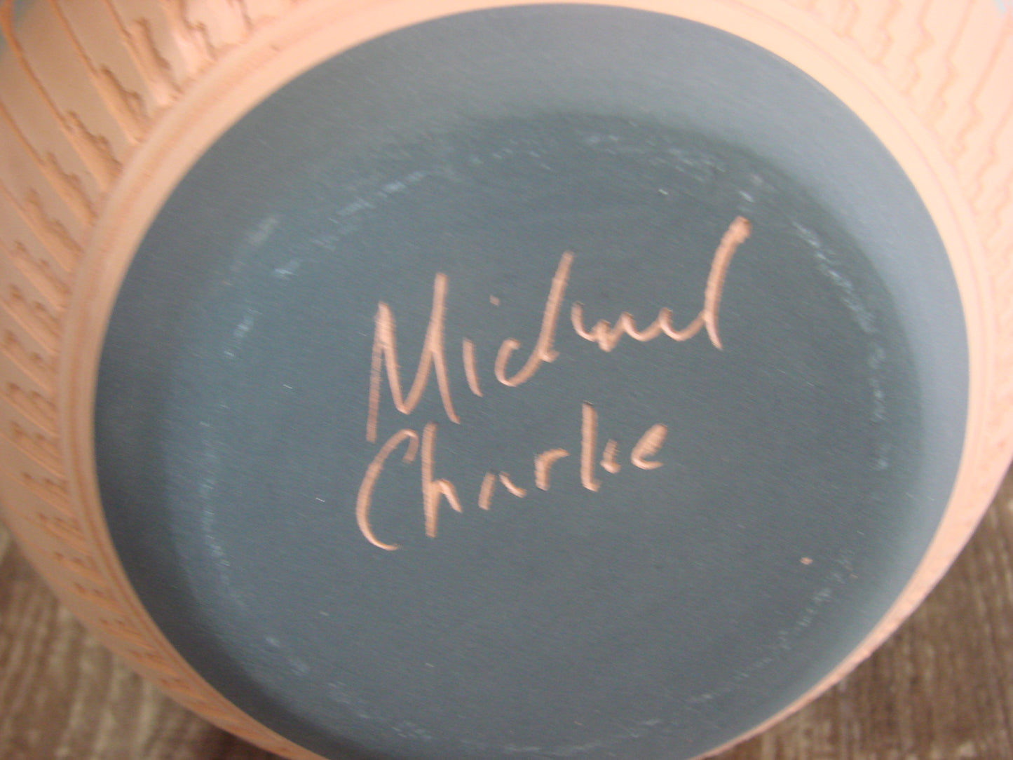 Native American Navajo Indian Hand Etched & Hand Painted Pottery - M. Charlie