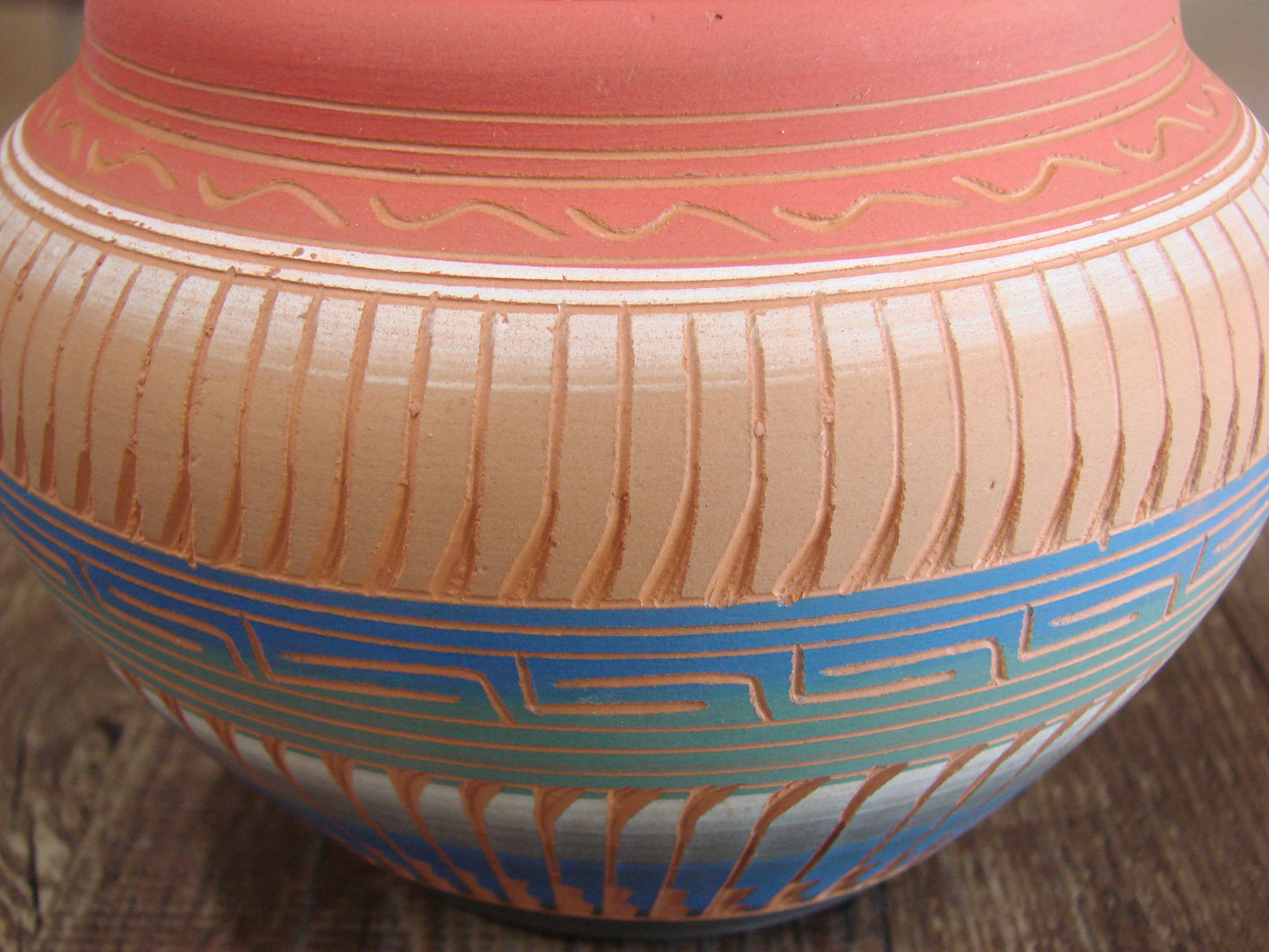 Native American Navajo Indian Hand Etched & Hand Painted Pottery - M. Charlie