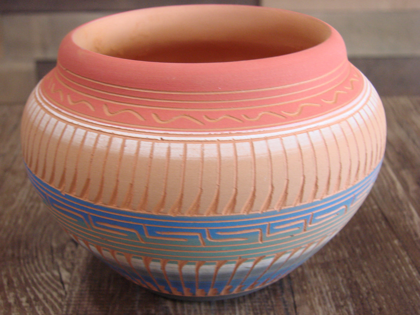 Native American Navajo Indian Hand Etched & Hand Painted Pottery - M. Charlie