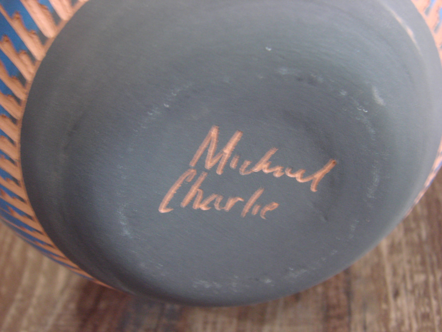 Native American Navajo Indian Hand Etched & Hand Painted Pottery - M. Charlie