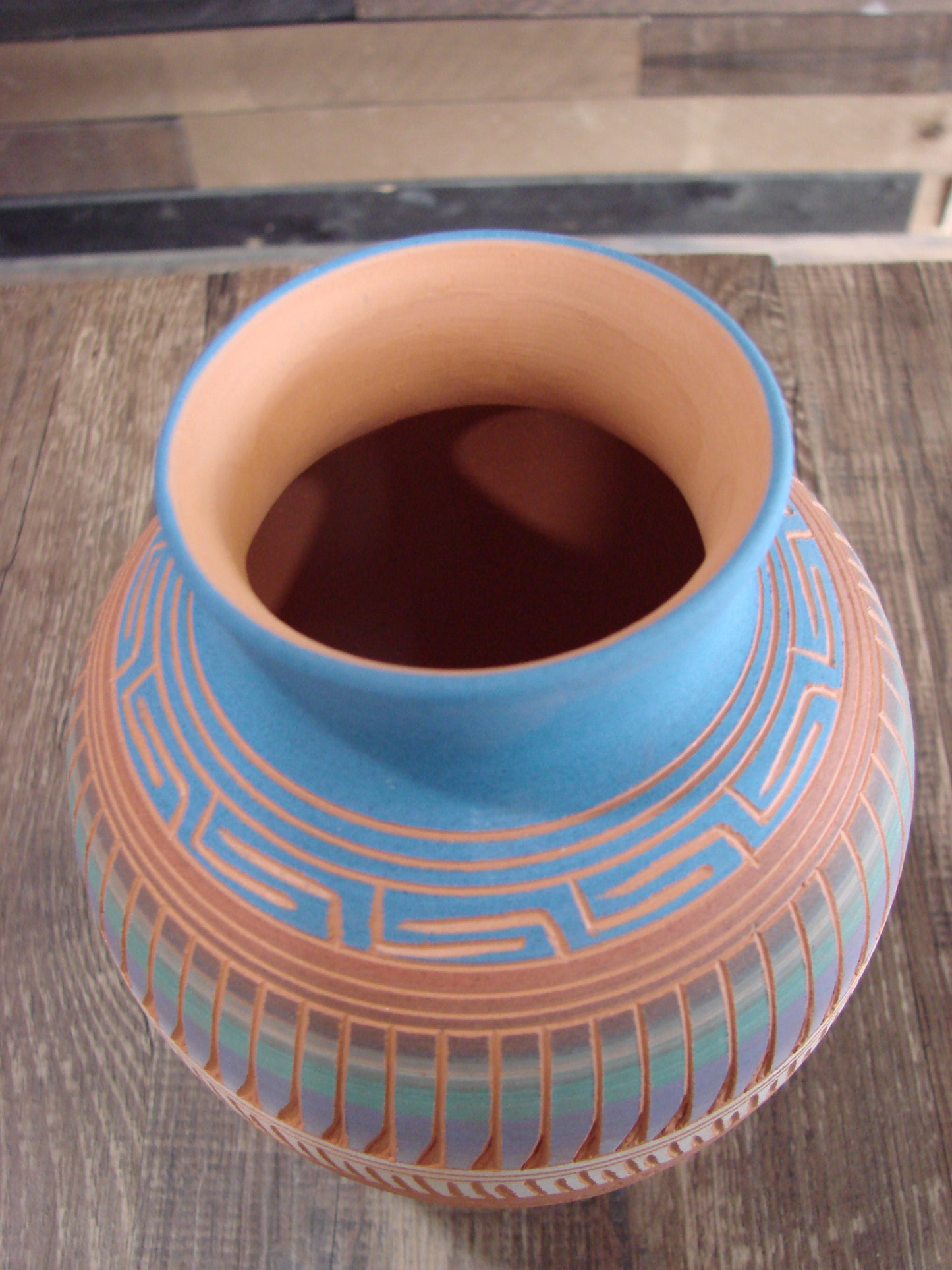 Native American Navajo Indian Hand Etched & Hand Painted Pottery - M. Charlie