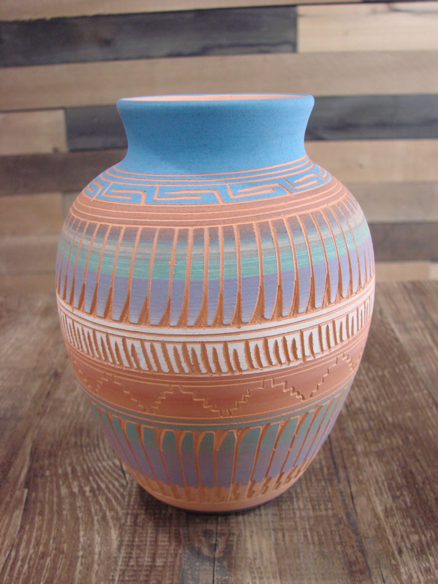 Native American Navajo Indian Hand Etched & Hand Painted Pottery - M. Charlie
