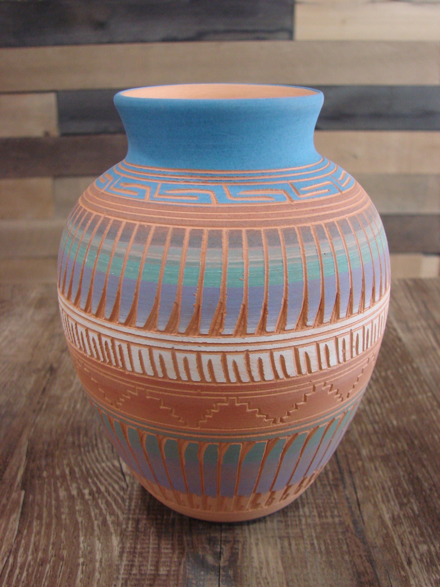 Native American Navajo Indian Hand Etched & Hand Painted Pottery - M. Charlie