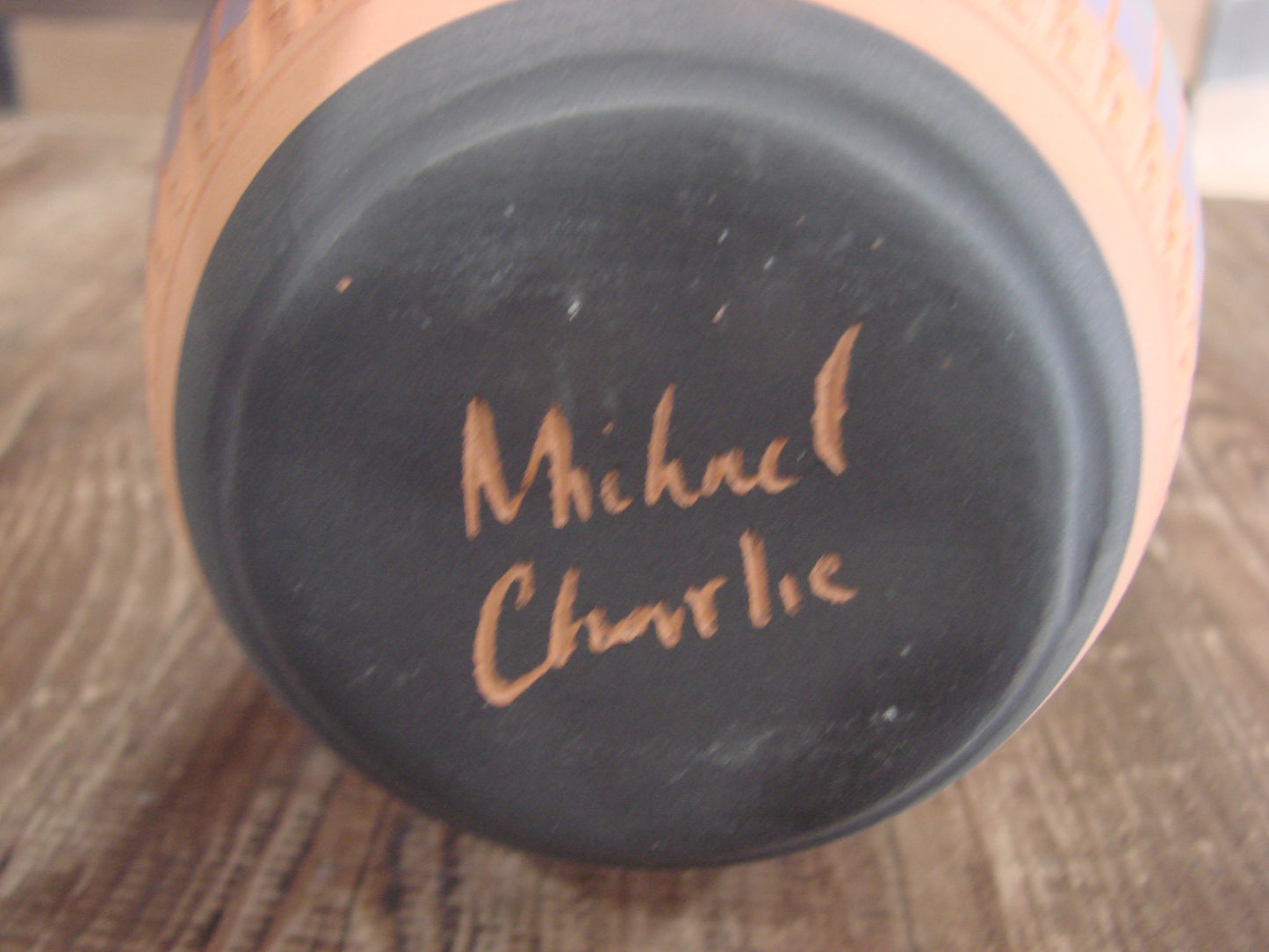 Native American Navajo Indian Hand Etched & Hand Painted Pottery - M. Charlie