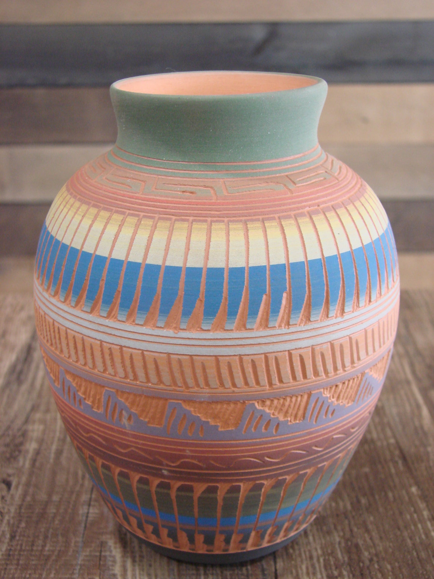 Native American Navajo Indian Hand Etched & Hand Painted Pottery - M. Charlie