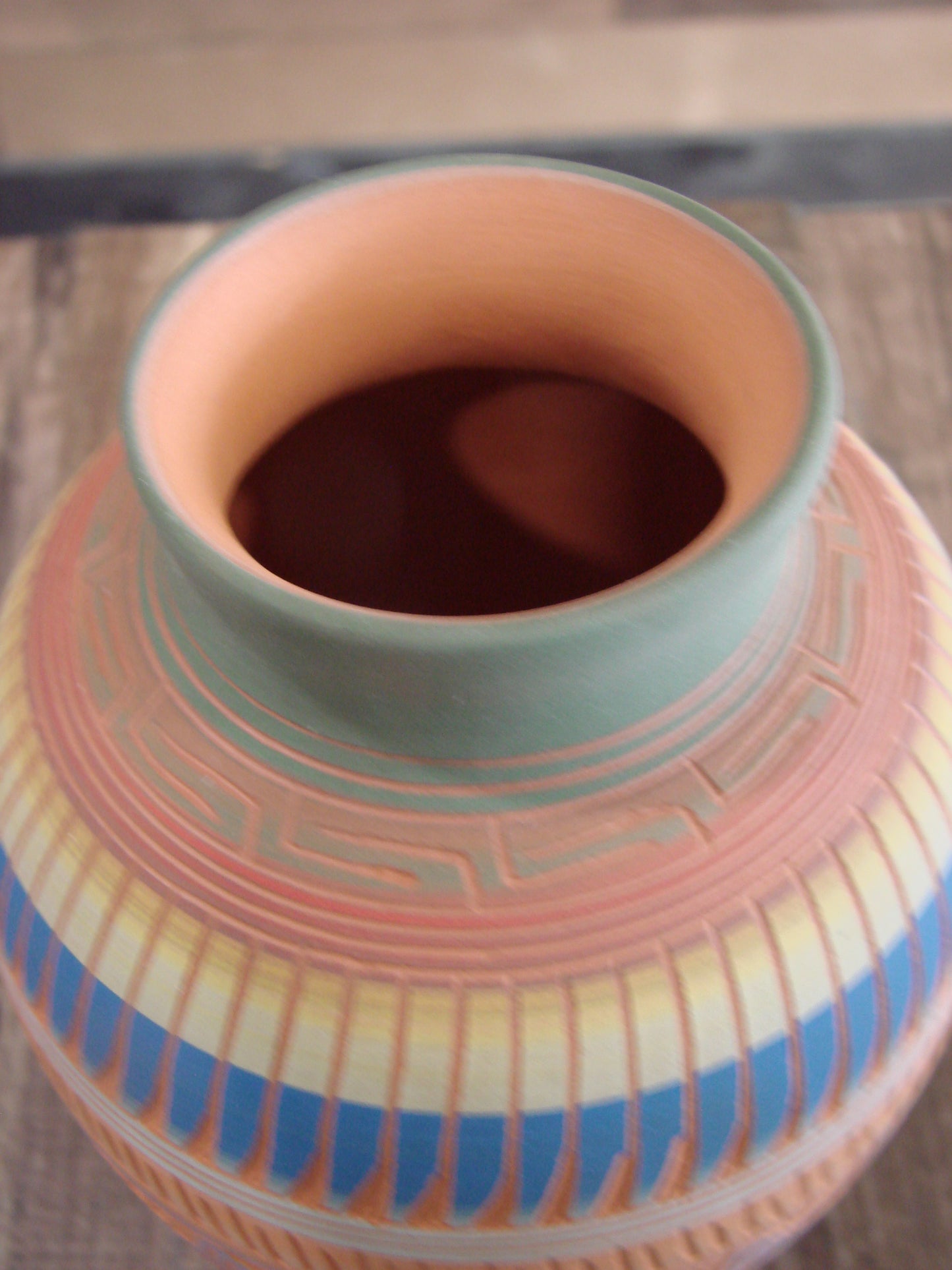 Native American Navajo Indian Hand Etched & Hand Painted Pottery - M. Charlie
