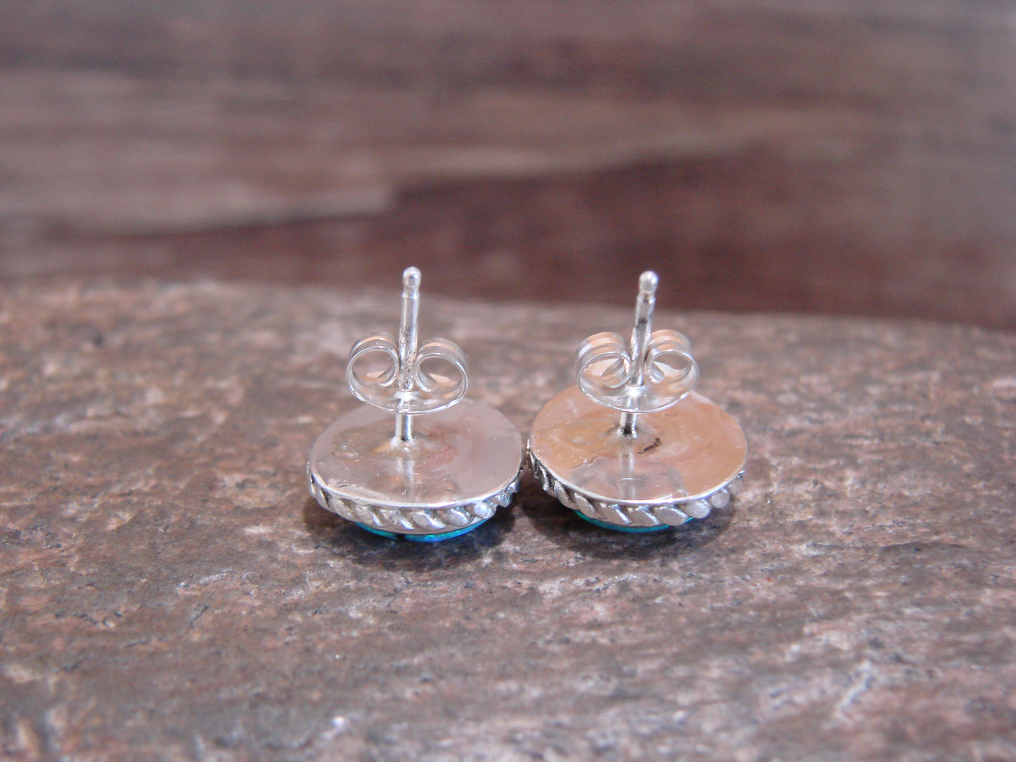 Zuni Indian Sterling Silver Blue Opal Inlay Post Earrings by Luarkie