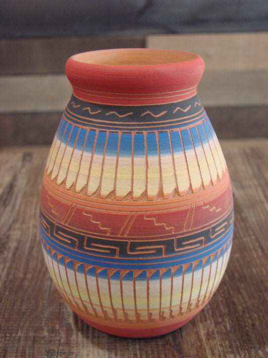 Native American Navajo Indian Hand Etched & Hand Painted Pottery - M. Charlie