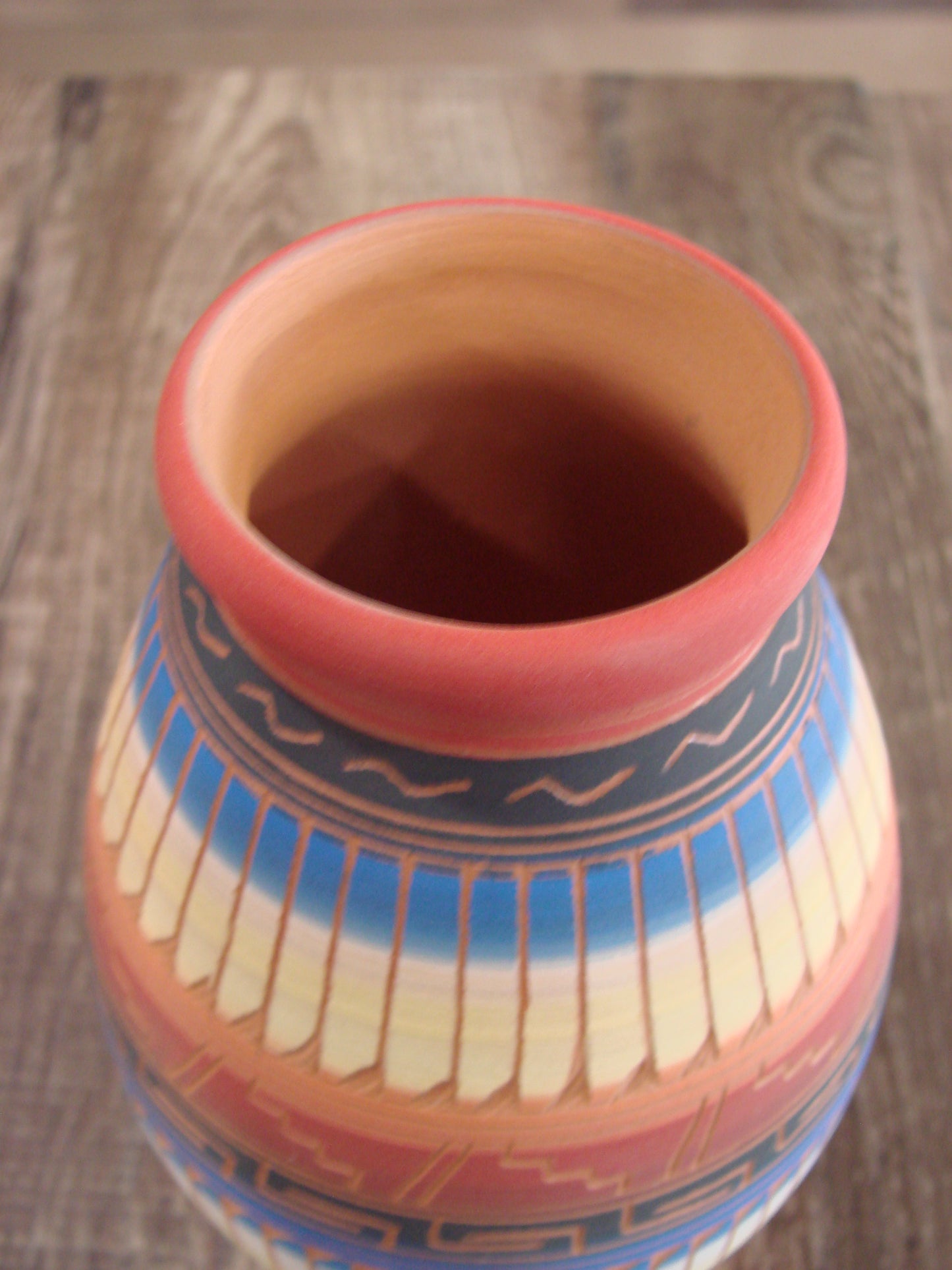 Native American Navajo Indian Hand Etched & Hand Painted Pottery - M. Charlie