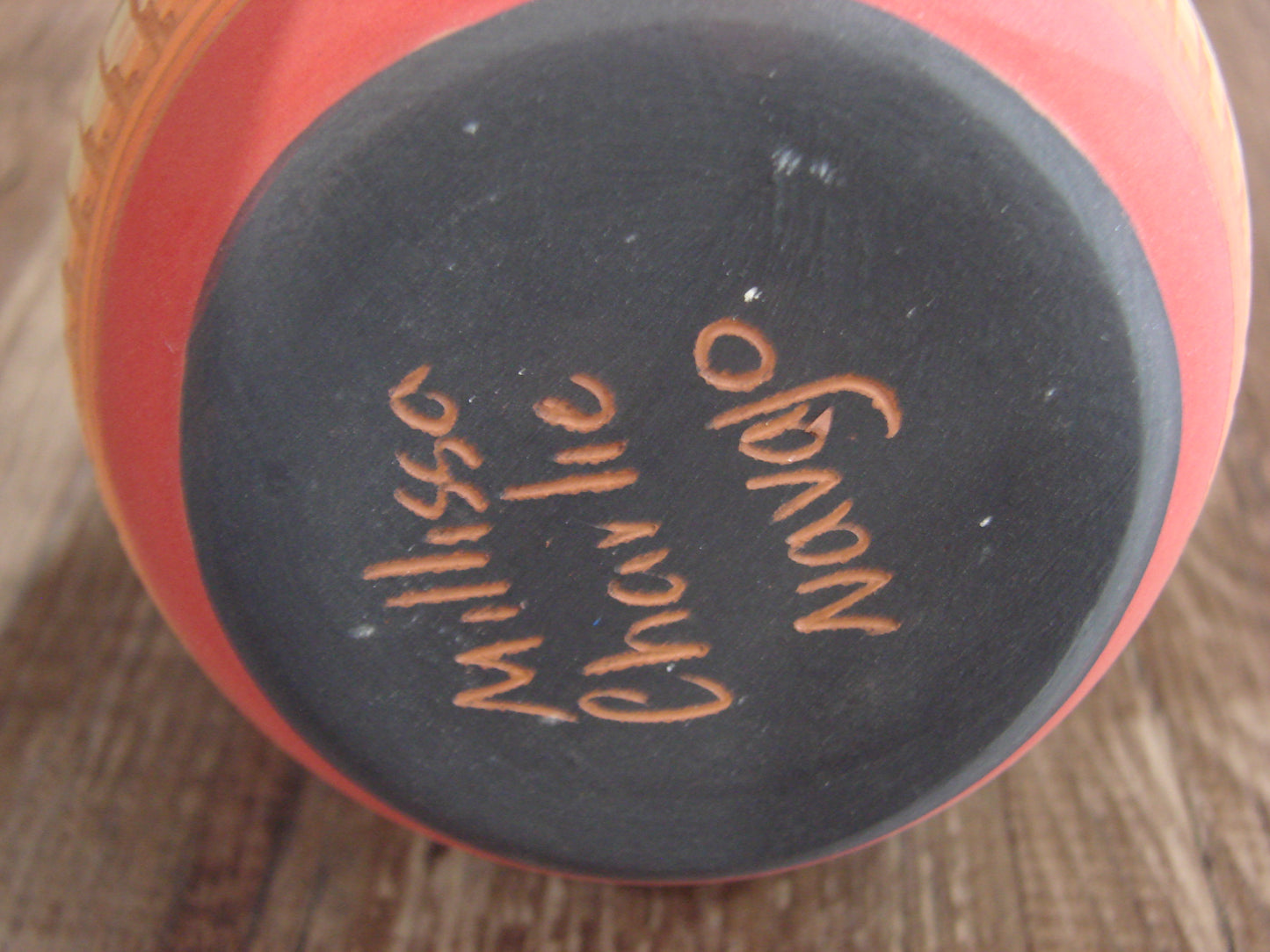 Native American Navajo Indian Hand Etched & Hand Painted Pottery - M. Charlie